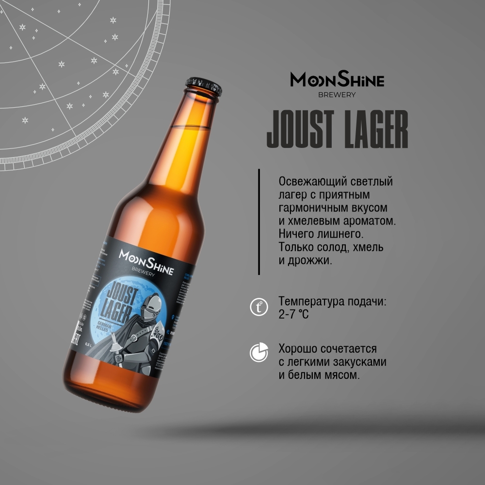 Joust Lager: фирменный постер с бутылкой и описанием сорта